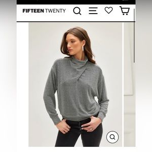 Fifteen Twenty crossover neck sweater gray acrylic blend sweater M
